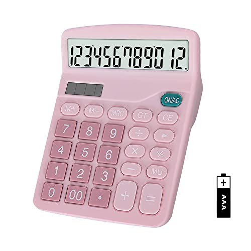 EooCoo Basic Standard Calculator 12 Digit Desktop Calculator with Large LCD Display and Sensitive Button for Office, School, Home & Business Use - Pink