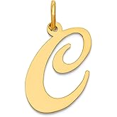 JewelryWeb 15.55mm 10k Solid Yellow Gold Large Fancy Script Letter C Initial Charm Pendant Necklace for Women