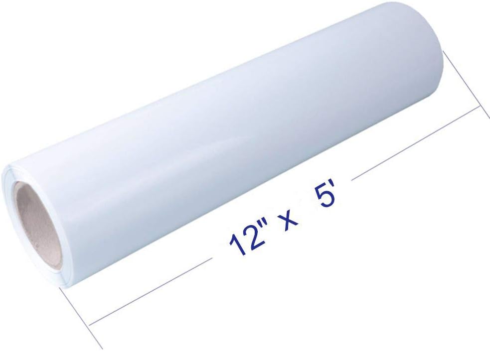 White Heat Transfer Vinyl Roll 12''x5' Iron-On Vinyl White HTV Vinyl for T-Shirt Silhouette Cameo Machines Craft Cutters 12 Inches by 5 Feet: Kitchen & Dining