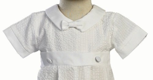 Cotton Seersucker Christening Baptism Romper with Hat - Size S (3-6 Month)