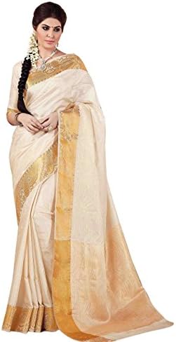 Rajshri Fashions Women's Double Blouse Bridal And Broad Boardered Saree Free Size White
