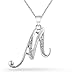 ABC Cubic Zirconia Pave CZ Cursive Script Letter Alphabet Initial M Pendant Necklace For Women Sterling Silver