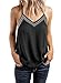 BLENCOT Women's Summer V Neck Strappy Embroidery Tank Tops Loose Casual Sleeveless Shirts Blouses Black M