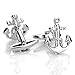 INBLUE Men's Rhodium Plated Cufflinks Silver Tone Anchor Shirt Wedding
