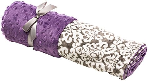 Elonka Nichole Baby Girl Receiving Blanket, Grey/Violet Damask