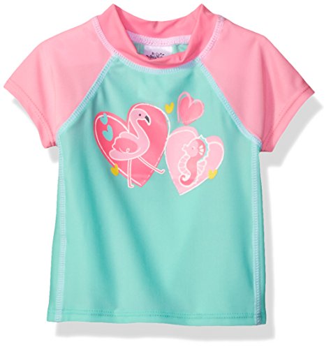 Swim time baby girls  flamingo heart colorblock rashgua…