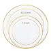 100 Pieces Gold Plastic Plates,HabiLife White Party Plates, Disposable Plastic Wedding Party Plates 50 Dinner Plates 10.2 inches and 50 Salad/Dessert Plates 7.5 inches ...