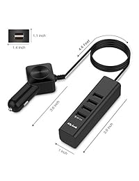 Cargador de teléfono para el auto con múltiples puertos USB. Cargador Jelly Comb Quick Charger 3.0 de aluminio con 6 puertos USB y sujetador para cargar desde el asiento trasero., Negro