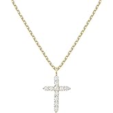 Womens Cross Necklace， Gold Plated Cubic Zirconia Cross Necklace for Women Trendy，Cross Faith Pendant Necklaces，Simple Diamond Cross Charm Link Chain Choker Delicate Faith Jewelry Religious Gifts for Women