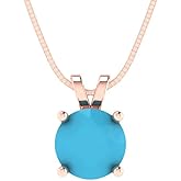 Clara Pucci 1 cttw Turquoise Rose Gold-Plated Silver Necklace and Pendant for Women (18" Box Chain,Round Cut,6.5mm)