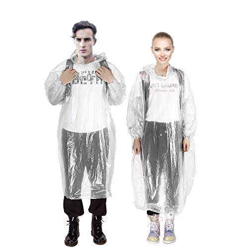 Anpatio 6pcs Emergency Disposable Rain Poncho with Drawstring Hood Portable Lightweight Waterproof Raincoat for Adult Men Women Travel Hiking Outdoors Sports Water Park Clear