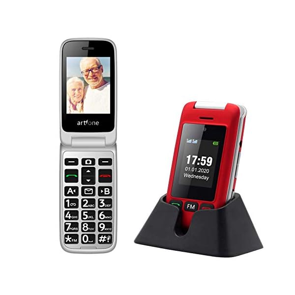 artfone-C10-Big-Button-Mobile-Phone-for-Elderly-Senior-Flip-Mobile-Phone-Dual-SIM-Unlocked-Card-with-24-Large-Screen-SOS-Button-Talking-Numbers-FM-Radio-Torch-and-Charging-Cradle-Red artfone C10 Big Button Mobile Phone for Elderly, Senior Flip Mobile Phone Dual SIM Unlocked Card with 2.4" Large Screen | SOS Button | Talking Numbers | FM Radio | Torch and Charging Cradle (Red)