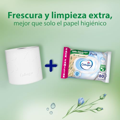 Colhogar Pure Moist x640 Disposable Wet Toilet Paper - Alcohol Free - Sensitive Skin - Dermatologist Tested - 640 Pack of Disposable Wet Wipes by Toilet (8x80)