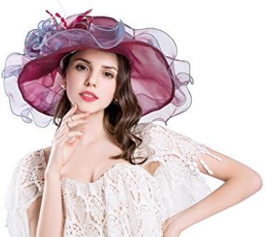 Womens Kentucky Derby Hats Organza Church Summer Wide Brim Sun Hat Flower Fascinator Hat Tea Party Wedding Hats