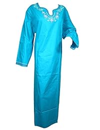 Womans Caftan Blue Embroidered Cotton Maxi Dress Evening Kaftan XXXL