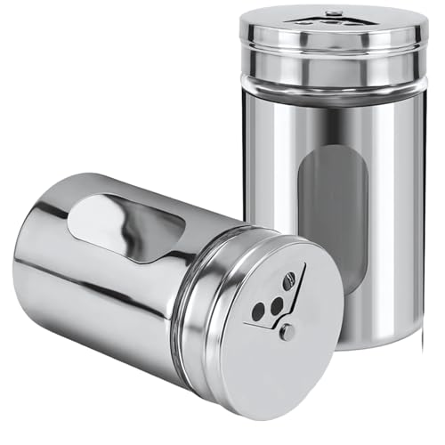 Kit 6 Porta de Temperos Saleiro Pimenteiro Inox e Vidro Conjunto Premium Aço Inoxidável com Visor Tampa Giratória 3 níveis para Condimentos de Cozinha