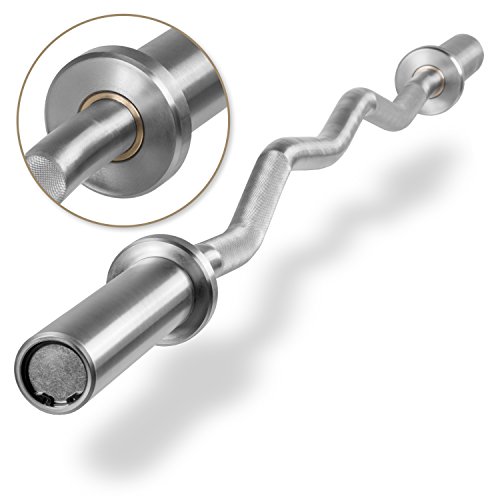XMark Commercial Hard Chrome Olympic EZ Curl Bar Brass Bushings with Texas Star 115 lb. Olympic Plate Weight Set, Great for Bicep Curl and Triceps Extension, Can Be Used with Preacher Curl Bench
