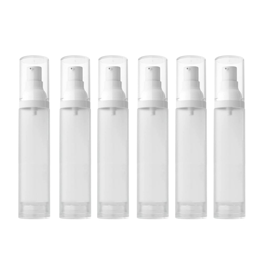 6Pcs 50ml/1.7oz Empty Airless Cosmetic Lotion Pump Bottles Refillable Travel Size Frosted Clear Plastic Makeup Cream Pump Bottle Storage Container Dispenser Vials for Liquid foundation Shampoo