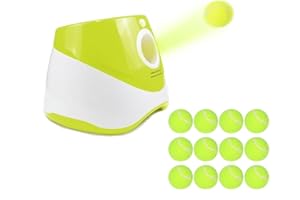 RERBIO Dog Ball Thrower Launcher,Ball Launcher for Dogs with 12 Tennis Ball,Interacive Dog Toys Indoor Outdoor Adjustable Distance Settings Thrower Machine Perfect for Small Dogs, Light Green