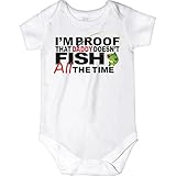 CarefreeTees I'm Proof That Daddy Doesn't Fish ALL the Time (Baby Boys Bodysuit 3M Red Text Design)