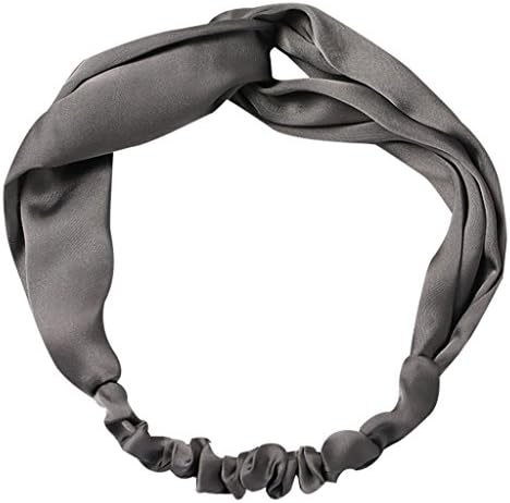 Loair Women Girls Sport Makeup Headband - Satin Silk Elastic Turban Solid Wide Knotted Hair Band (Dark Grey)
