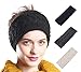 Hikon Fleece Lined Warm Cable Knit Winter Headband for Women Head wrap Ear Warmer Set of 3 Black Beige Dark Gray