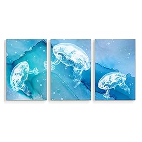 Wall26-3 Panel Canvas Wall Art- Sea Animal Jellyfish -Giclee Painting Wall Bedroom Living Room Home Decoration - 16"x24" x 3 Panels