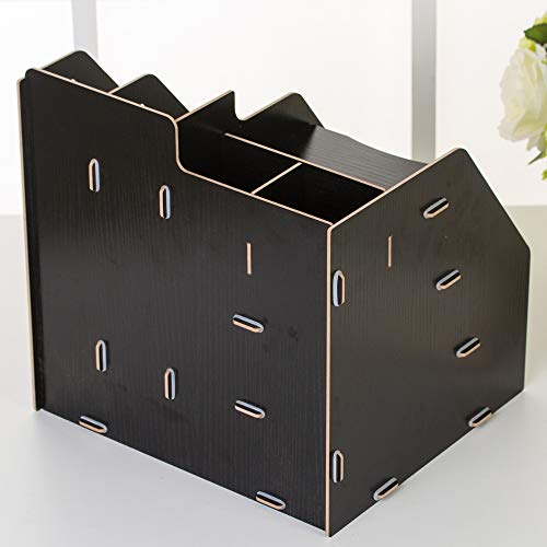 Wood Desk Organizer 4 Tier 8 Compartments with Drawer,Workspace Organizers Student desk finishing for School,Office Suppies File Letter Sorter Document Folder Tray Pen Holder,Storage Shelf Rack, Black
