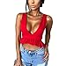 Antopmen Women Summer Deep V Neck Sleeveless Hem Ruffles Crop Tops (Small, Red)