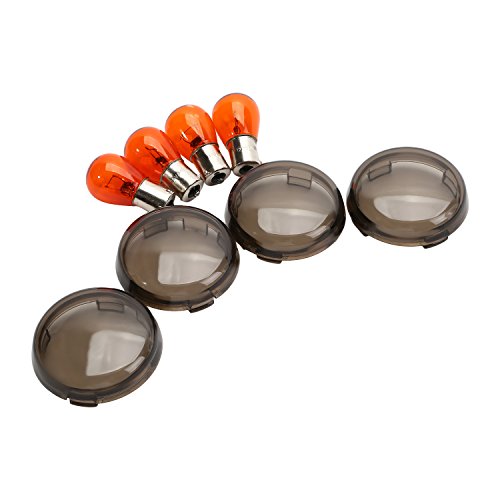 CICMOD 4 Pieces Motorcycle Turn Signal Light Amber Bulbs Smoke Lens Covers for Harley Sportster 883 1200 XL XR 2002 Up