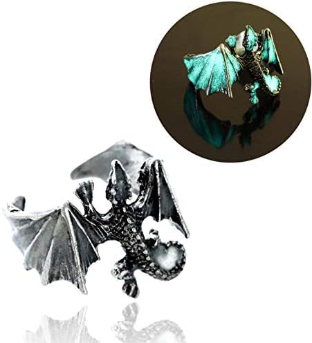 18mm Adjustable Vintage Glow in The Dark Luminous Dragon Rings for Men Women Rings