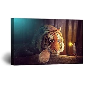 Canvas Wall Art - Head of a Tiger with a Girl - Giclee Print Gallery Wrap Modern Home Art Ready to Hang - 12x18 inches