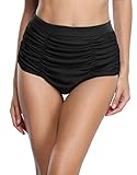 Anfilia Womens High Waisted Bikini Bottom Ruched Solid Swim Shorts