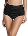 Anfilia Womens High Waisted Bikini Bottom Ruched Solid Swim Shorts