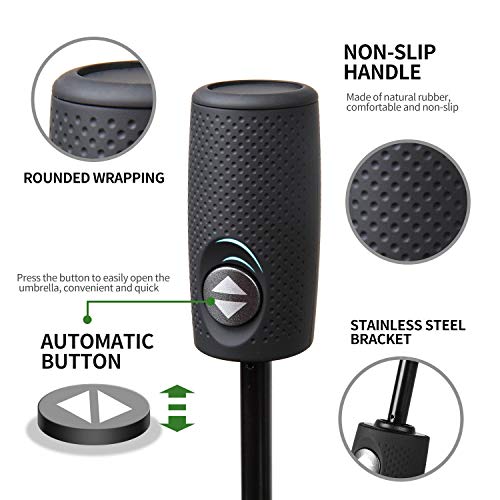 MUCO Compact Travel Umbrella Windproof Umbrella with Teflon Coating, 10 Ribs Lightweight Automatic Open Close Totes Umbrella Black - Thumbnail 4
