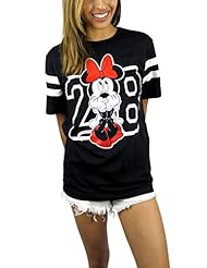 Apparel: Disney Womens Minnie Mouse Varsity Football Tee Medium Black - Disney