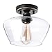 HMVPL Modern Industrial Clear Glass Shade Lighting Fixture, Black Semi Flush Mount Ceiling Light with Golden Edge, Farmhouse Ceiling Lamp for Porch Hallway Foyer Kitchen Island Bedroom Dining Room