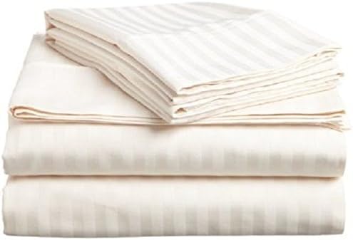Aashi Rainwear Fitted Bed Sheet with 2 Qty Pillowcase 100% Long Staple Cotton Full-XL Size White Stripe (12 Inch Drop)