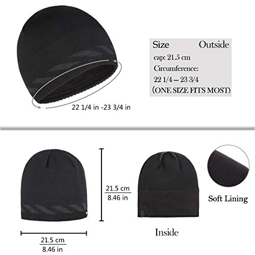 OMECHY Winter Beanie Skull Cap Warm Knit Fleece Lined Ski Slouchy Toboggan Hat for Men & Women Grey - Thumbnail 6
