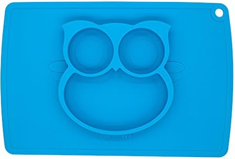 Silicone Kids Placemat, Baby Feeding Mat, 15"x 9.8"x1" One Piece Placemat Fits Most Highchair Trays Owl Design Dinnerware Super Self Suction Pad Non-slip Placemats Tableware (Blue)