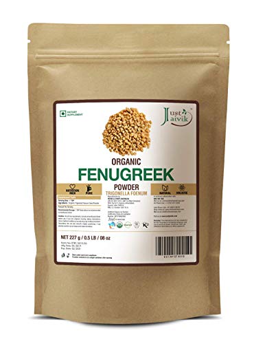 Just Jaivik 100% Organic Fenugreek Powder- 0.5 LB / 227g / 08 oz- USDA Certified Organic - Trigonella Foenum Powder- Methi Powder