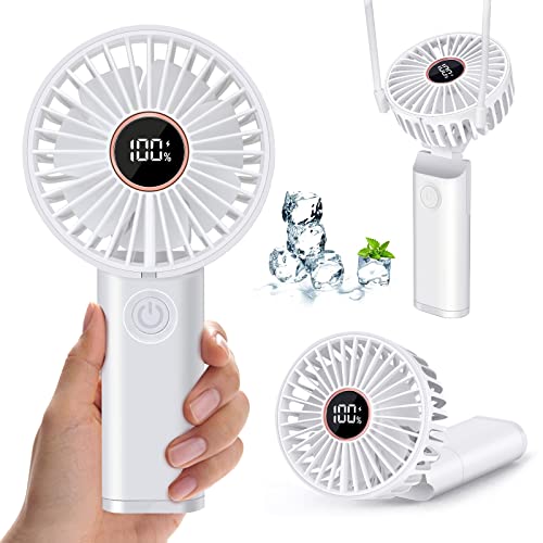 Mini Portable Handheld Fan, 3600mAh Rechargeable Small Fan, USB Fans Portable Battery Operated 6 Speeds, Pocket Ventoinha Table Silent Battery, Portable Hand Fan Foldable White