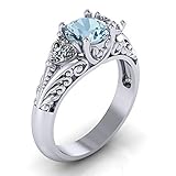 Dolland Women's Silver Oval Cut Natural Aquamarine Cubic Zirconia Ring Engagement Ring,5#