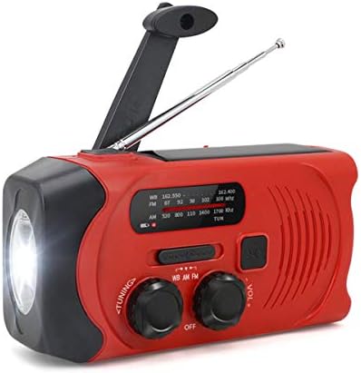 ZOMTOP Hand-Crank Solar Power Dynamo AM/FM/WB NOAA Global Weather Radio Flashlight Power Bank and 2000mAh Power Bank(Red)