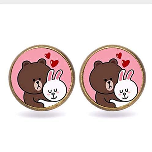 Funny Cony Rabbit Brown Bear Stud Earrings, Handmade Bunny Rabbit Glass Earrings