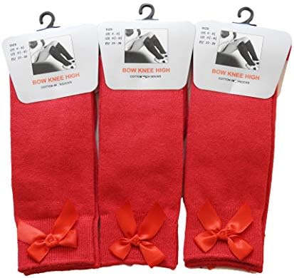 Bow Knee High 3 pairs School Socks Girls & Kids Plain Long Length Cotton Stretch With all size & colour (Set of 3 pairs)