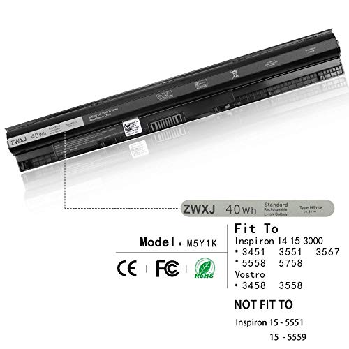 ZWXJ Laptop Battery M5Y1K (14.8V 40wh) for Dell Inspiron 3451 3551 3567 5555 5558 5758 M5Y1K Vostro 3458 3558 Inspiron 14 15 3000 Series 453-BBBR HD4J0 07G07