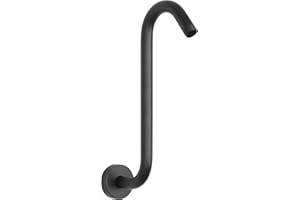 HarJue S Shaped Shower Arm, High Rise Shower Head Extension Pipe Standard 1/2" Connection with Flange, Awesome Shower Experience-Stainless Steel Bathroom Accessory(13 Inch S Shape, Matte Black)