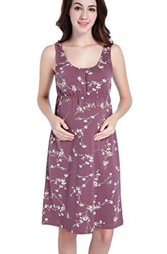 CAKYE Maternity Nursing Nightgown Pajamas Sleepwear For Breastfeeding (Large, Purple)