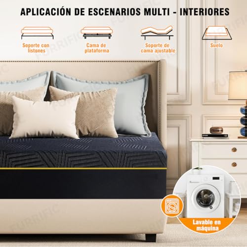SAFONUS Colchón Matrimonial de Memory Foam 20CM, Colchón para el Dolor de Espalda, Cama de Gel de Cobre Refrigerante en Una Caja, Firmeza Media Terapéutica, Soporte Ergonómico,135x190cm, Negro